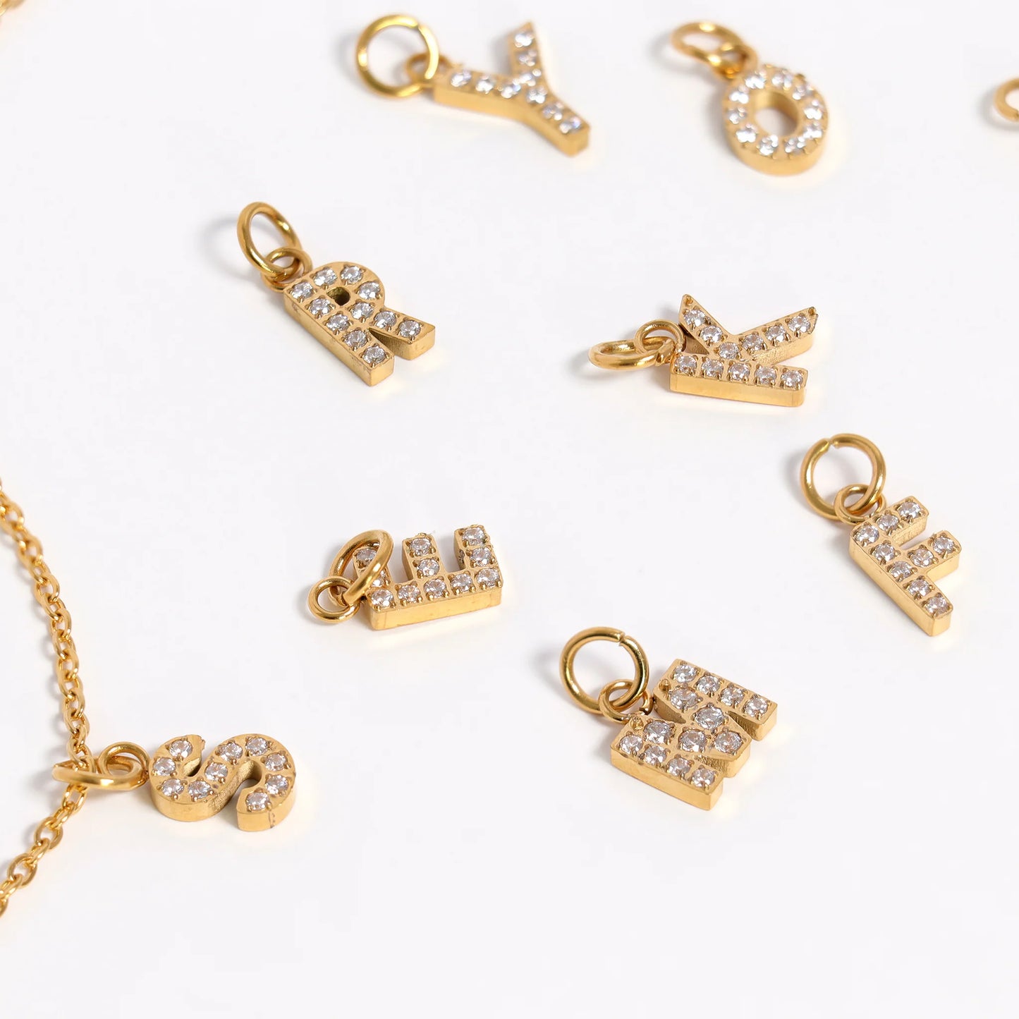 Gold CZ Initial Charms